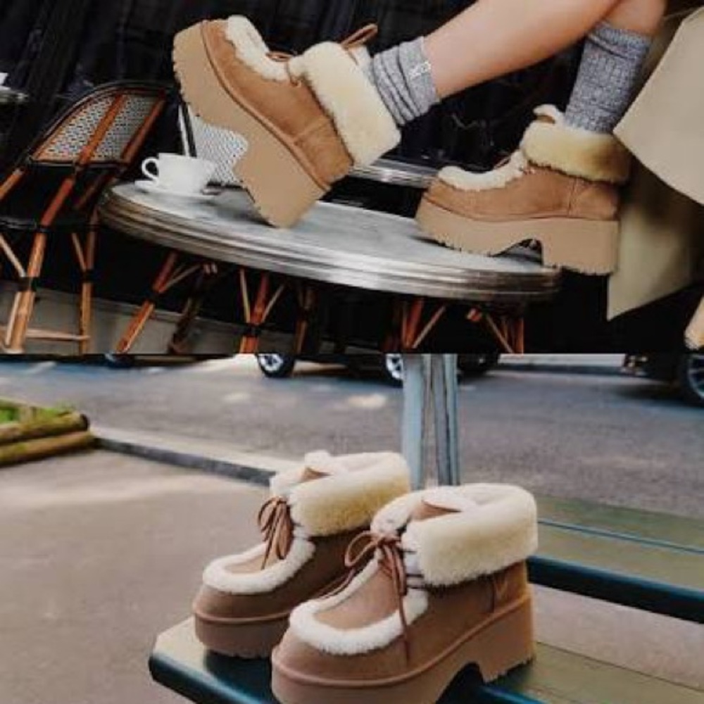 UGG Esmee Lace Up Shearling Lined Brown Ankle Boots
